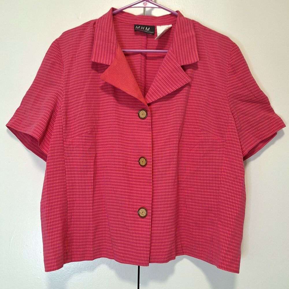 M.H.M. Melissa Harper Vintage Shirt Pink Orange Plaid Sz 14